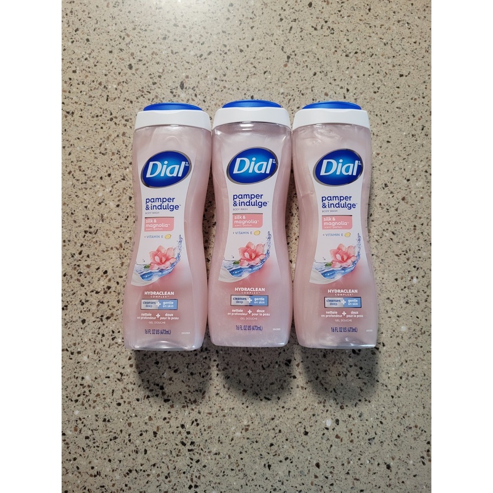 3 Dial Pamper & Indulge Silk & Magnolia Body Wash 16 Oz Each Gentle On Skin